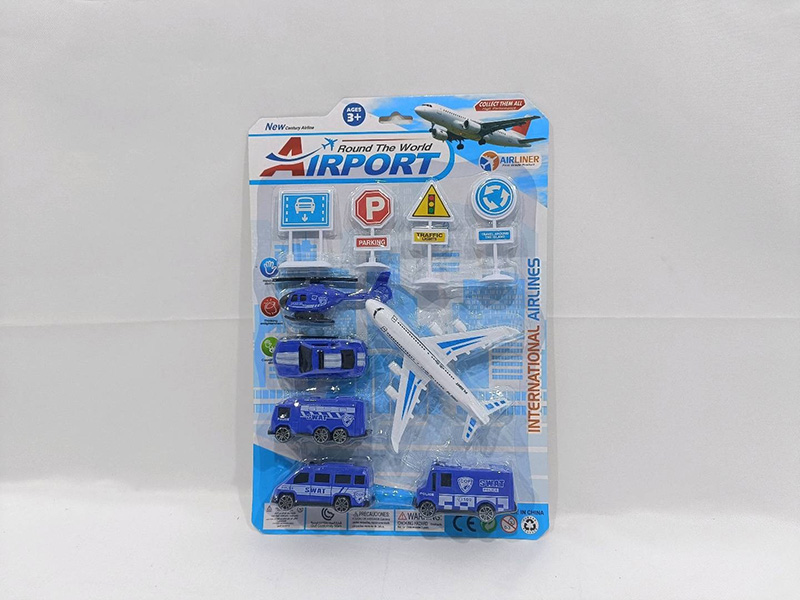 Pull Back Airplane + Slide Police Cars 5pcs + Road Signs