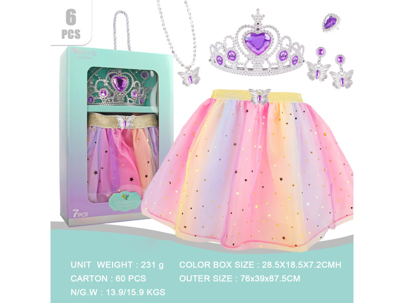 Crown Colorful Princess Short Skirt Set 6Pcs