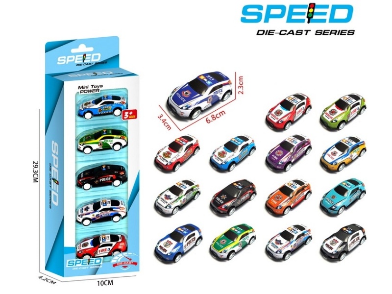 Pull Back Iron Police Cars 5pcs