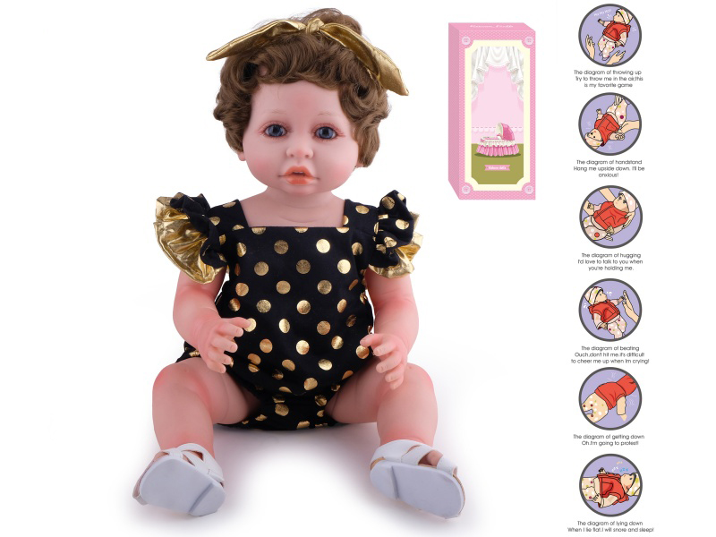 55cm Soft Plastic Reborn Doll(Wig Sheath) With Feeding-Bottle, Magnetic Pacifier, Diaper, Birth Card, With Gravity-Sensing Sound-Emitting Function