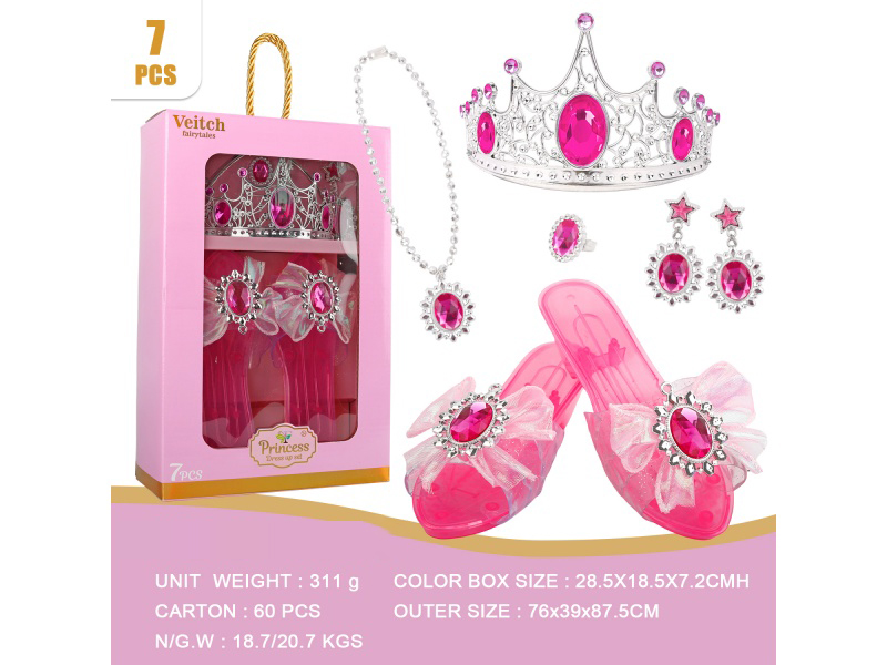 Crown Gauze Net Bow Princess Shoes Set 7Pcs