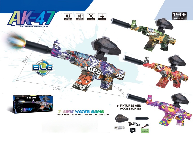 Spitfire Pig Electric Continuous Fire Water Bullet Gun Simulation Ak47 Graffiti High-Speed Fire Crystal Bullet Gun Shooting Battle Water Bullet Toy Gun