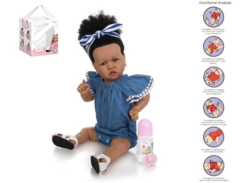 58Cm Rebirth Doll High-Fidelity Baby Doll (Ordinary Pp Car Hair) With A Milk Bottle, Magnetic Pacifier, Diaper, Birth Card, Shoes, And Gravity Sensing Sound Function