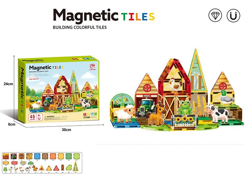 7.5cm Farm Series Magnetic Tiles Building Blocks 45pcs
