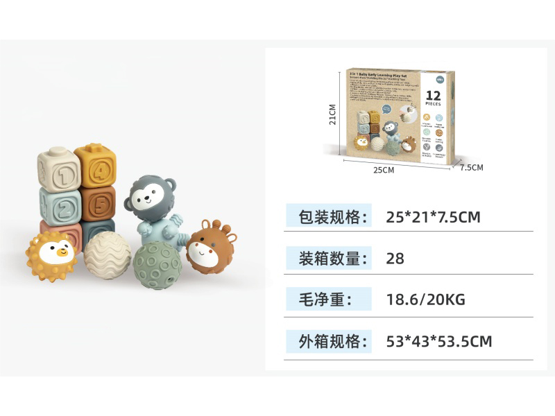 Montessori Blocks +6 Tactile Balls (12Pcs)