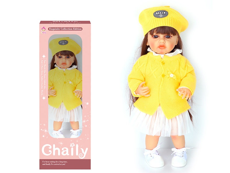 55CM Soft Glue High Simulation Baby Doll(Wig Sheath)With Diaper, Birth Card, Woollen Cap