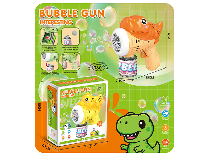 Orange Dinosaur Electric Bubble Gun