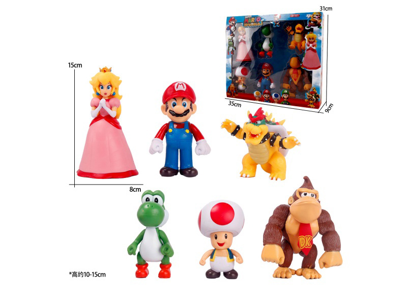 Solid Pvc Large Mario 6-Piece Set (15 Cm High) Children'S Toy Figurine