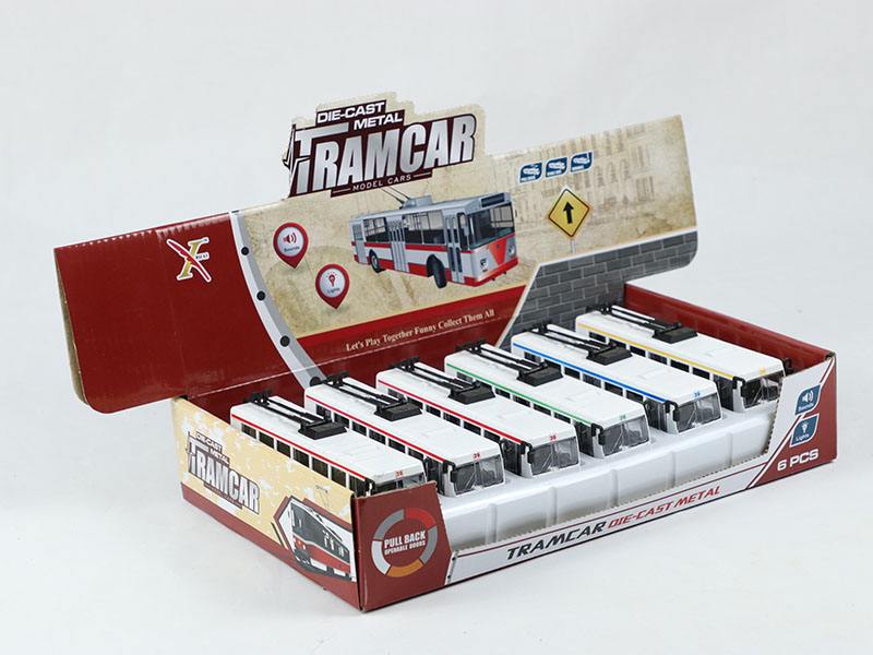 1:90 Pull Back Alloy Tram Car, 3 Doors Can Open(6PCS)