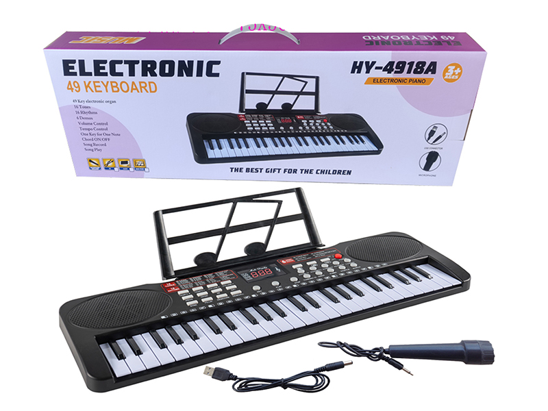 49 Keys Dual Speaker Electronic Organ(Black/With Music Stand, USB Cable, Microphone)