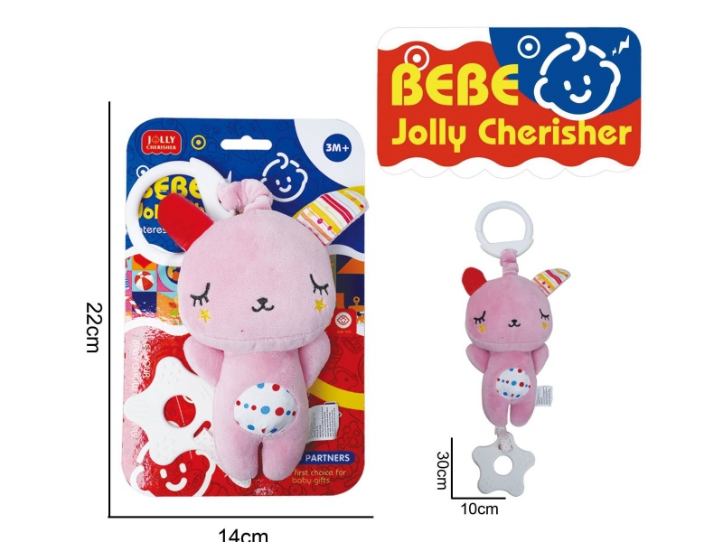 Baby Educational Plush Soothing Toy, Pink Rabbit Bed Hanging Toy