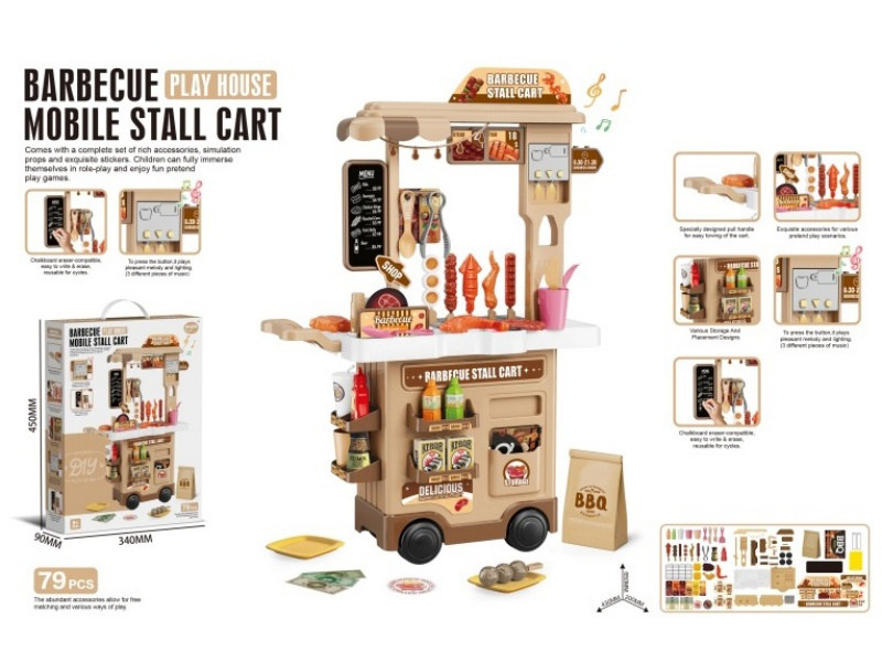 Two-In-One Barbecue Grill Trolley With Lighting, Music And Writing Board (79Pcs)