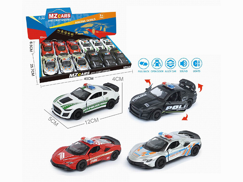 1:36 Pull Back Alloy Police Cars(3 Doors Can Open)(With Sound And Lights) 12pcs