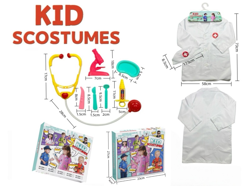 Diy Clothing Role-Playing Round-Label Doctor'S Uniform + 7-Piece Set (Thickened Style) (Color Box Style) White