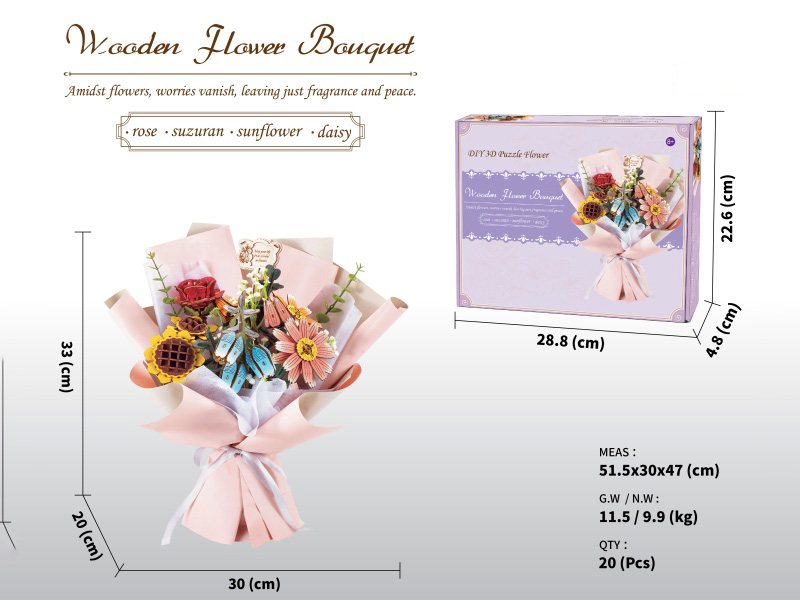 Diy 3D Wooden/Wooden Flower/Assembled Flower/Wooden Model Assembled Flower/Bouquet Set