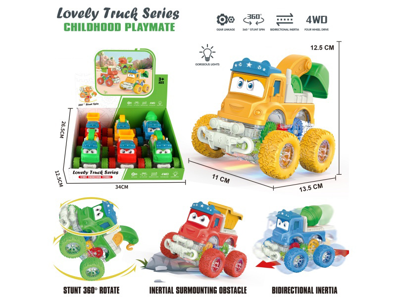 Light Transparent Gear Four-Wheel Drive Climbing Stunt Rotating Dual-Inertia Cute Car Engineering Team