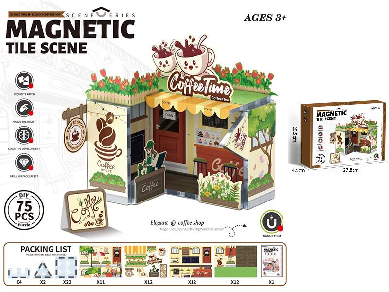 DIY Coffee Shop Magnetic Tiles Scene Building Blocks 75pcs