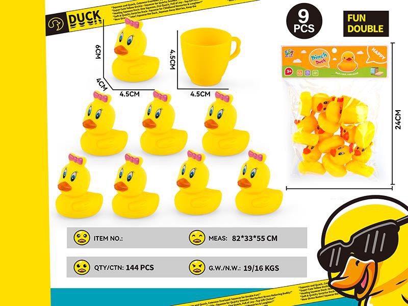 Vinyl Duck Toys With BB Whistle 8pcs + Cup