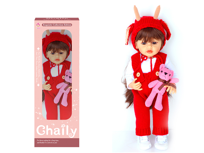 55CM Soft Glue Reborn Baby Doll(Machine Hair Transplant)With Diaper, Birth Card, Woollen Cap