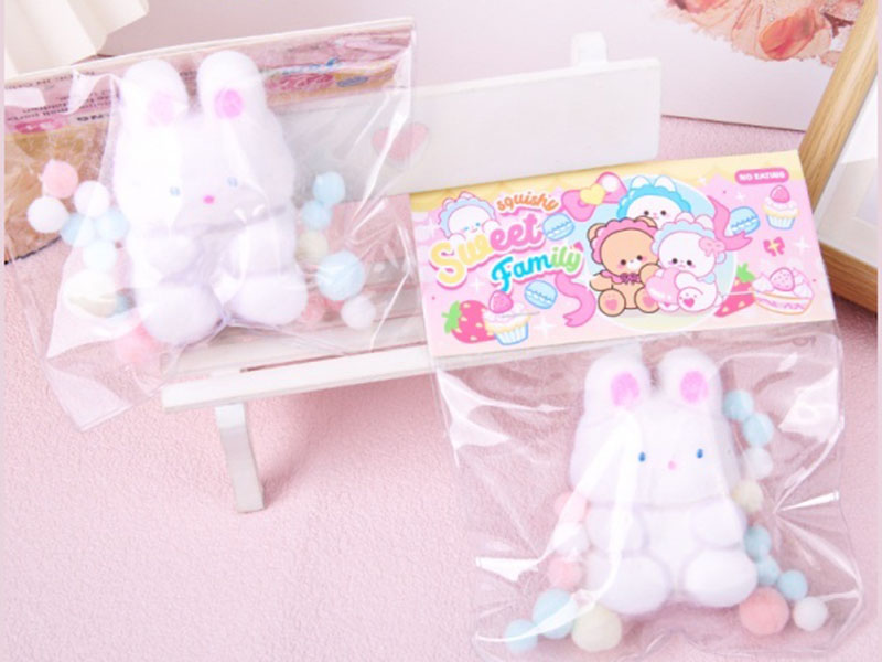 Jelly Kneading Fun White Painted Little Rabbit Flocking Powder + Pom-Pilling + Snap