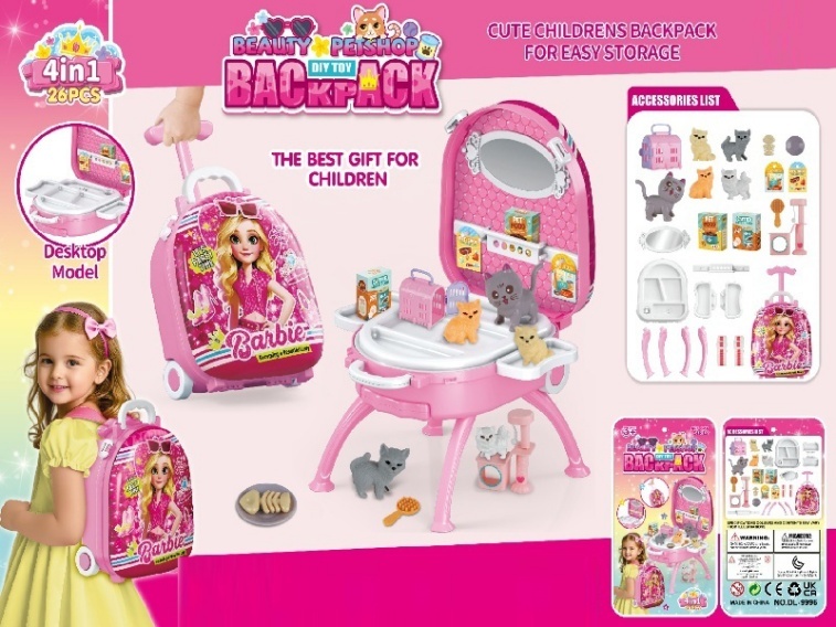 Barbie 4-In-1 Hand-Held Stick Pet Cat Alloy Backpack Set