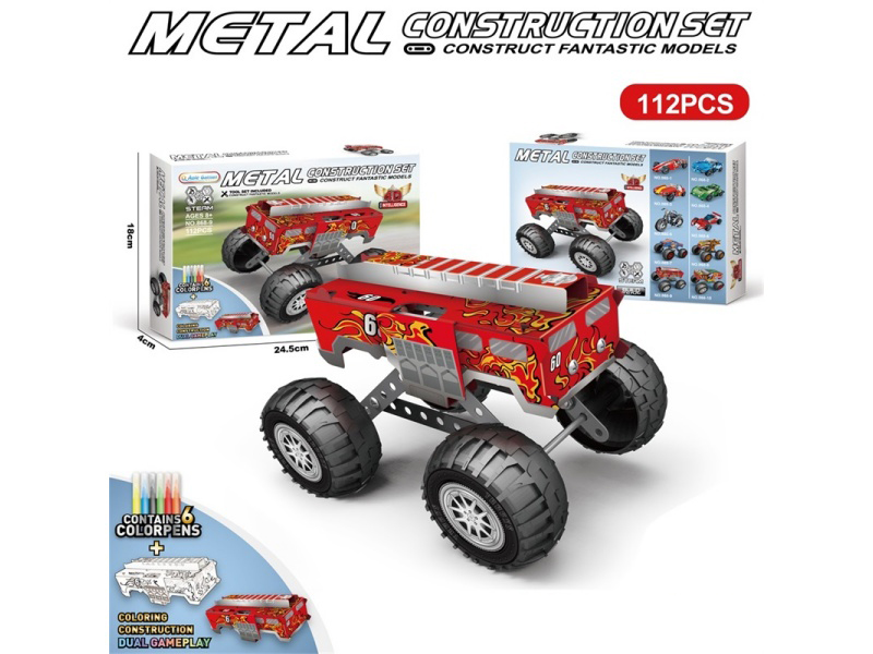Diy Metal Building Blocks, Big Foot Cart, Jeep, Graffiti And Assembly Dual Play 128
