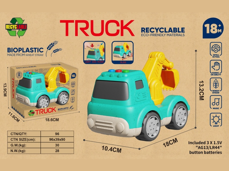Straw Cartoon Sliding Excavator (With Lights And Music)