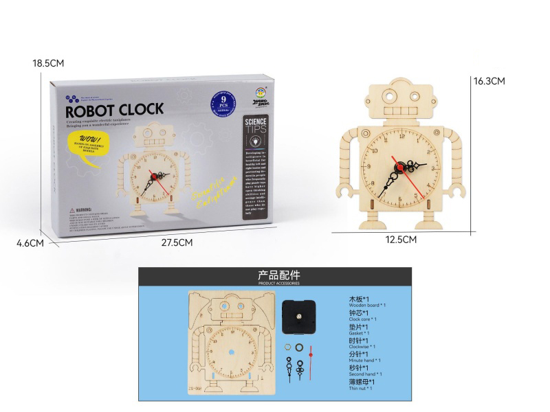 Wooden Science And Education Experiment - Robot Clock (9Pcs)