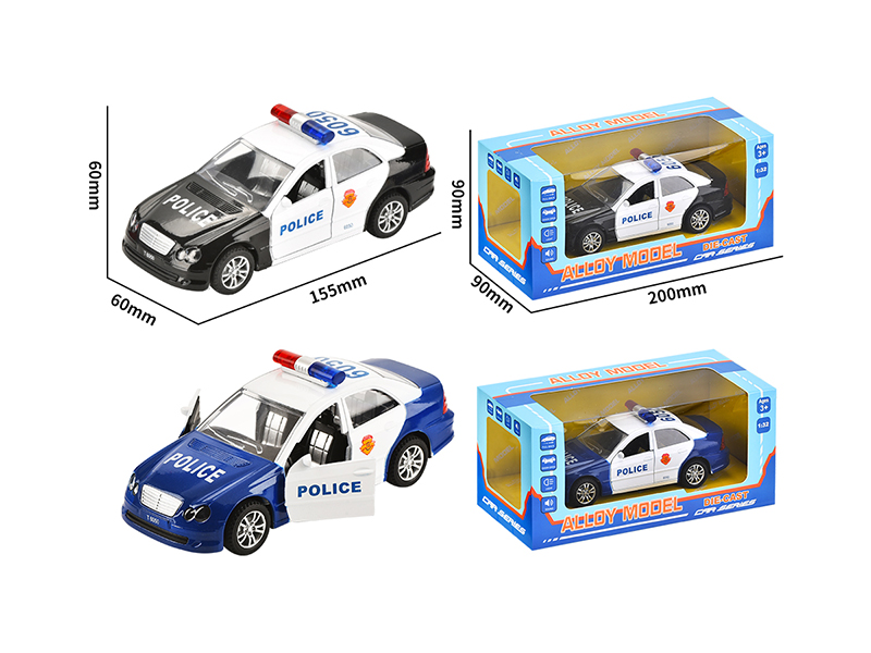1:32 Alloy Pull Back Open Doors Mercedes-Benz Police Car With Lights And Music