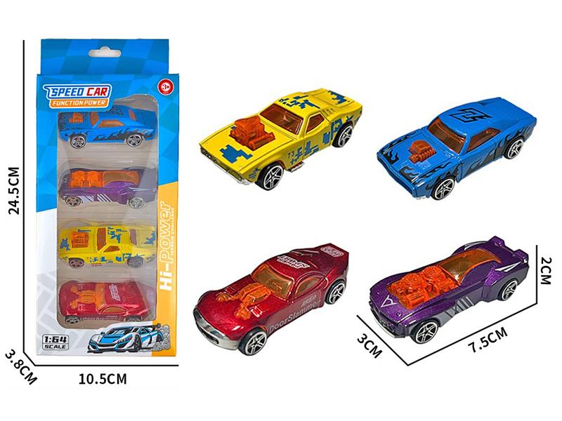 1:64 Electroplating Slide Alloy Cars 4pcs