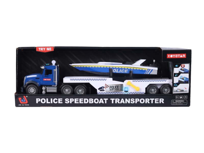 1:14 Inertial Transport Vehicle Towing Speedboat (Sound, Light, Multi-Functional)