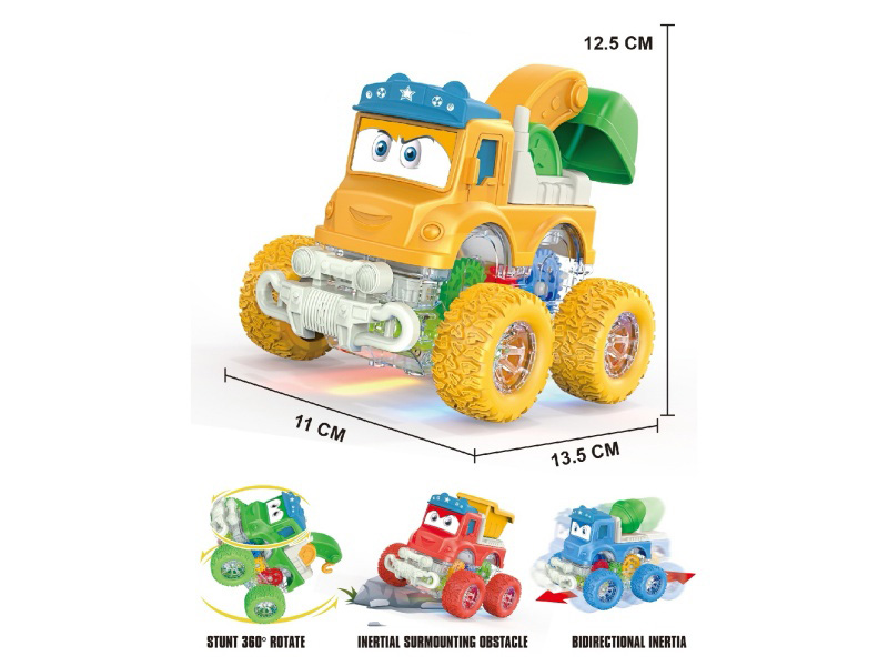 Transparent Gear Four-Wheel Drive Climbing Stunt Rotating Dual-Inertia Cute Car Engineering Team