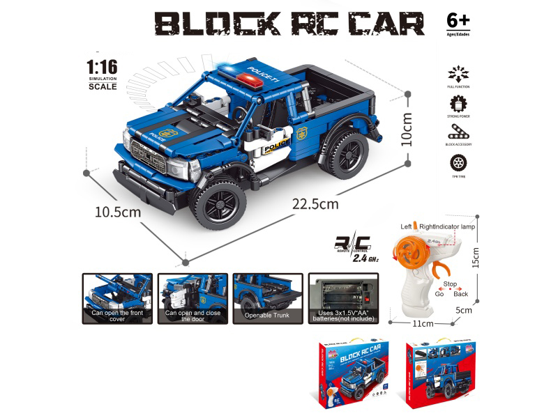 1:16 Building Block Remote Control Car - Raptor Police Car (Number Of Pieces: 403 Pieces) Not Included In The Battery