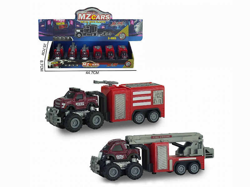 1:36 Double Friction Alloy Off-Road Fire Trailer 6pcs