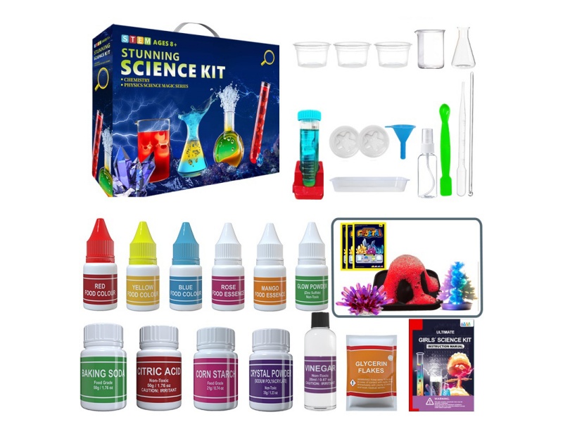 Science experiment + volcanic eruption + crystal planting + Christmas tree