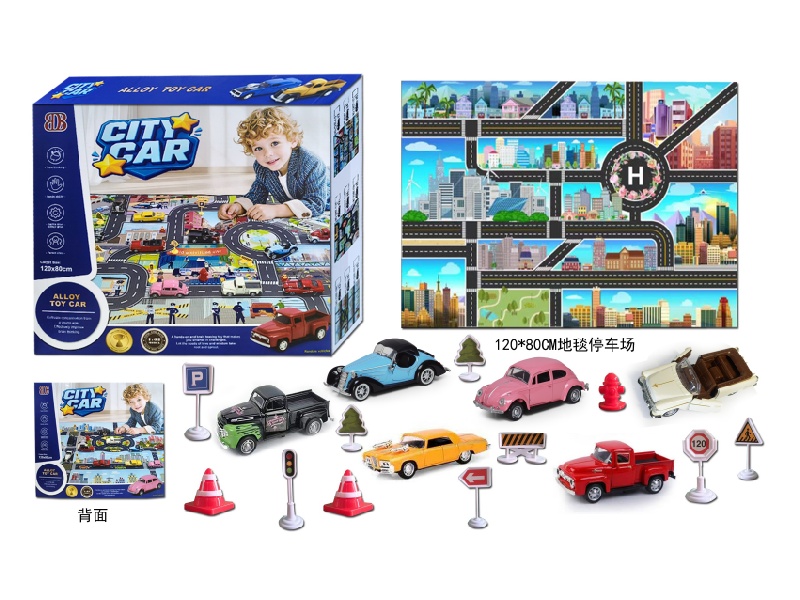 Alloy Car + Carpet Parking Lot +6 Alloy Cars