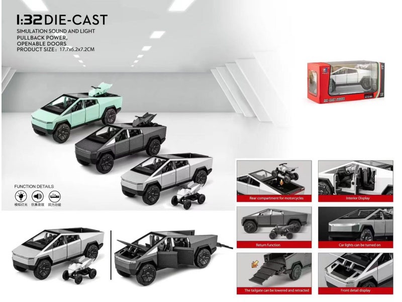 1:32 Tesla Pickup With Alloy Motorcycle