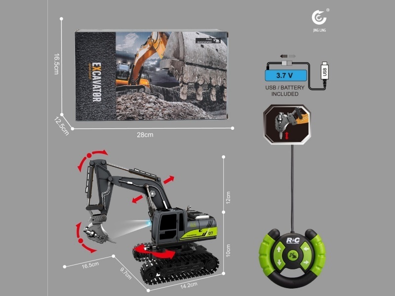 1:2227 MHZ 5-channel remote-controlled crawler excavator drilling and demolition engineering vehicle with lights and one-click demonstration/Amazon e-commerce box packaging (power included)