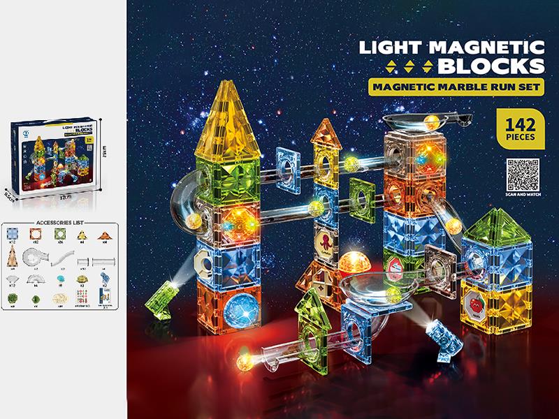 142PCS Magnetic Marble Run Building Blocks(With Lights)