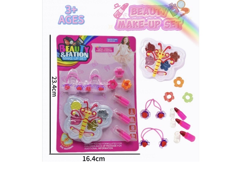 Butterfly makeup accessories and toys come with 3 clips +3 lipsticks +2 headbands
