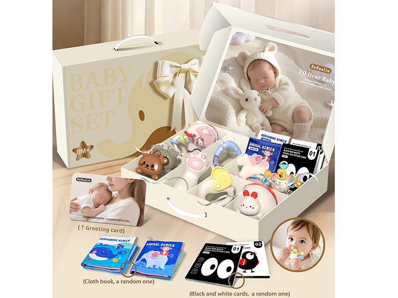Baby Rattle Gift Set 12pcs( Black And White Cards/Cloth Book + Manhattan Ball)