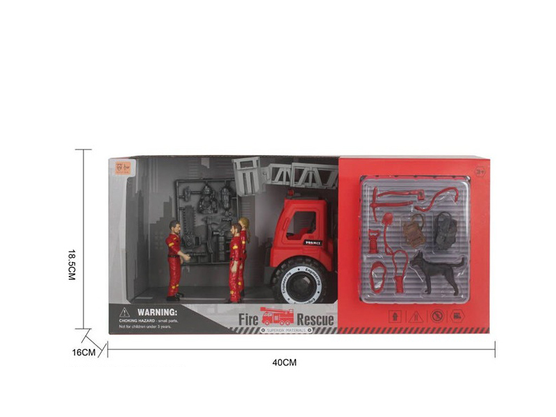 A Mixed Set Of Two Items: Sliding Fire Engine, Character, And Accessories