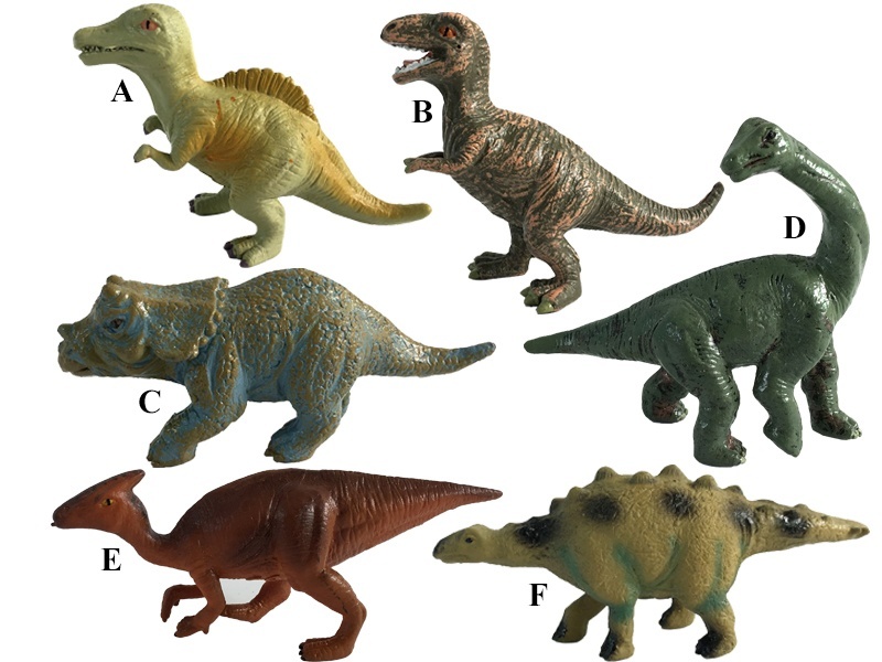 6 High-End Dinosaur Baby Models (A Spinosaurus +B Tyrannosaurus +C Triceratops +D Brachiosaurus +E Parasaurolosaur +F Stegosaurus)