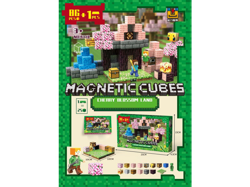 Cherry Blossom Land Magnetic Cubes Building Blocks(86pcs + 1 Base Plate)