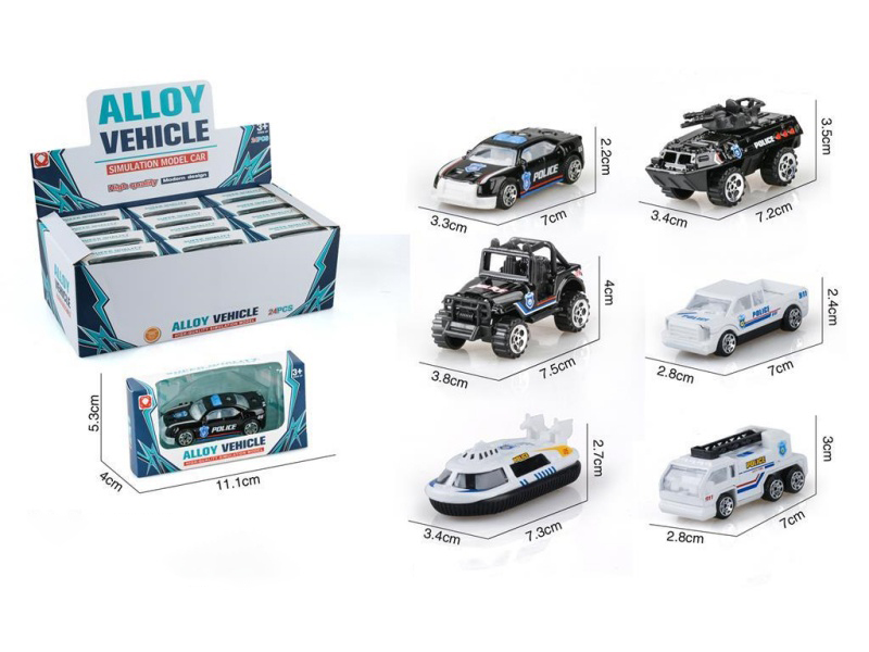 6 Sliding Police Alloy Vehicles (24Pcs)