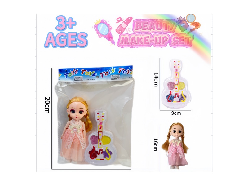 A children's makeup guitar with a 6-inch doll