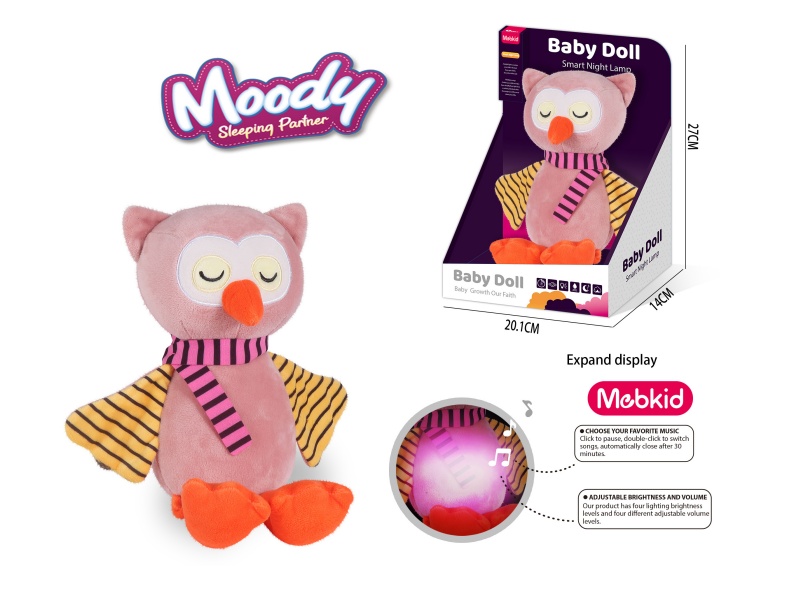 Smart Baby Plush Soothing Night Light (Owl) Plush Animal 3.7V/300Mah Lithium Battery (Charged), Tepy-C Interface, 5V-1A