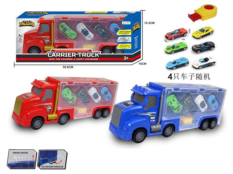 Friction Carrier Truck + 4 Slide Alloy Cars + Launcher