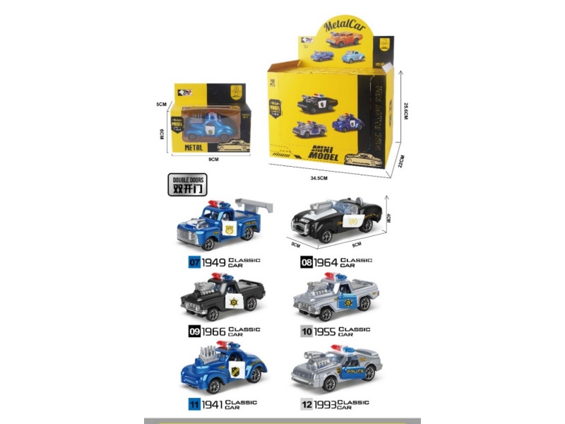 Alloy Recoil Police Car With Double Doors (48Pcs)