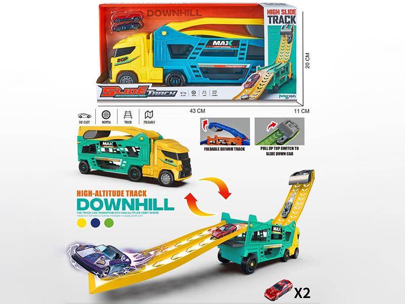 Friction Flodable Deform Track Storage Truck + 2 Alloy Cars